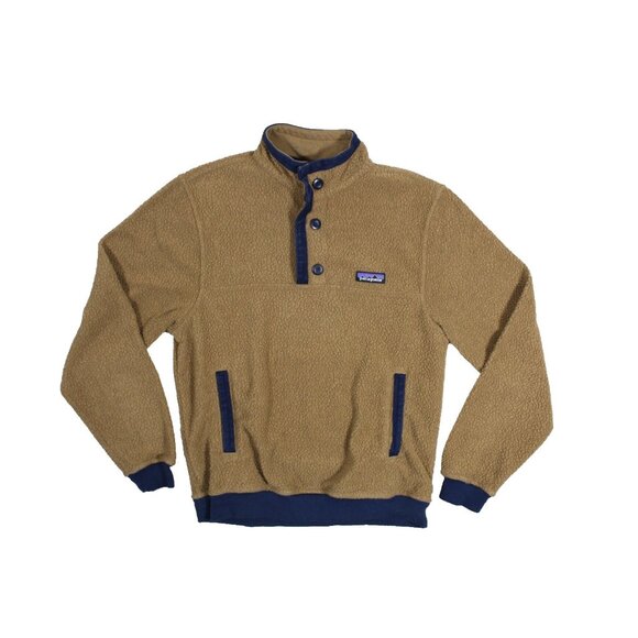 Patagonia Shearling Snap T Fleece Pullover Jacket Tan Brown Blue Men’s Size XS - Picture 6 of 8